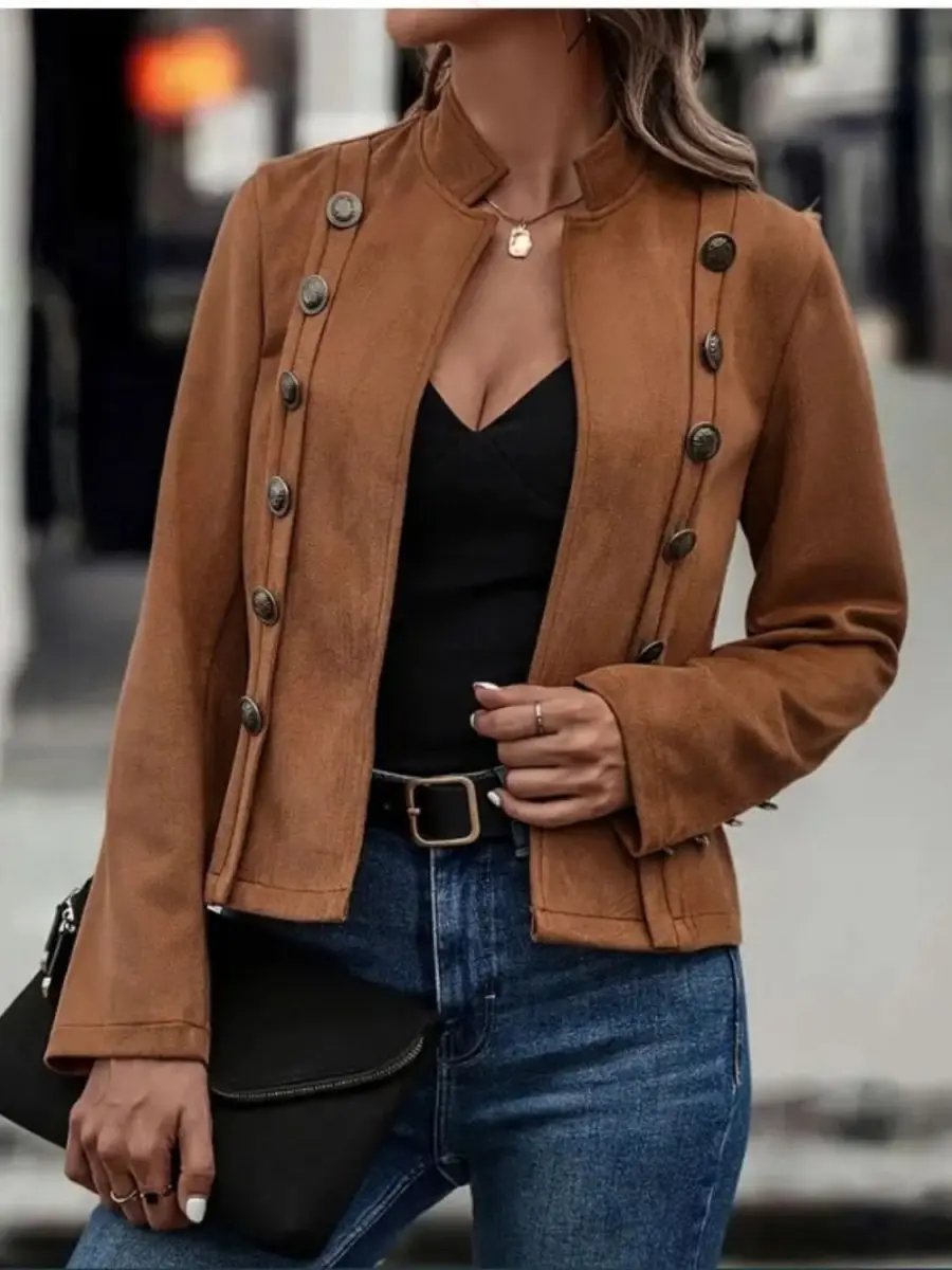 Decorative Button Open Front Long Sleeve Jacket - Love Salve